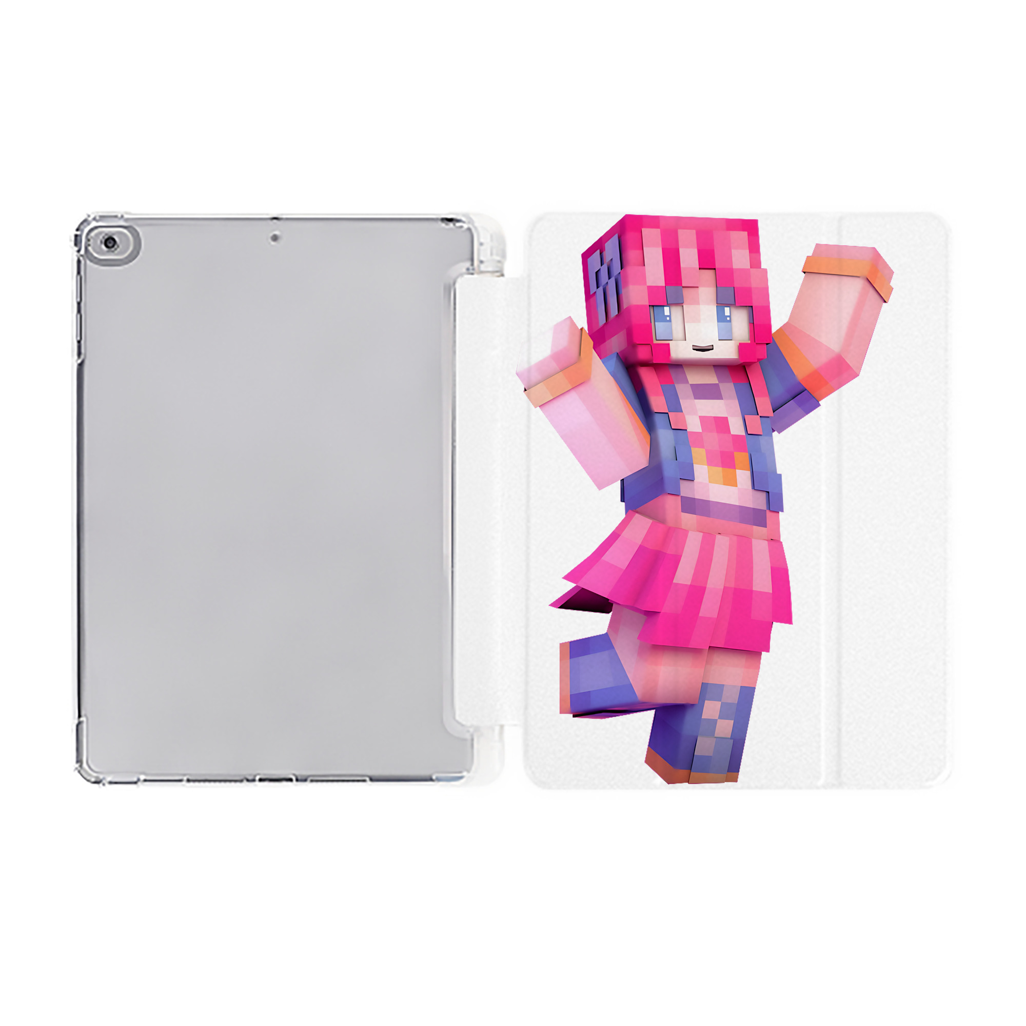 （画像用） マインクラフト ブロックの世界 Minecraft MC Block world IPad ケース ペン収納付き 三つ折りスタンド PUレザー×シリコン 対応機種9.5/10.5/10.9インチ